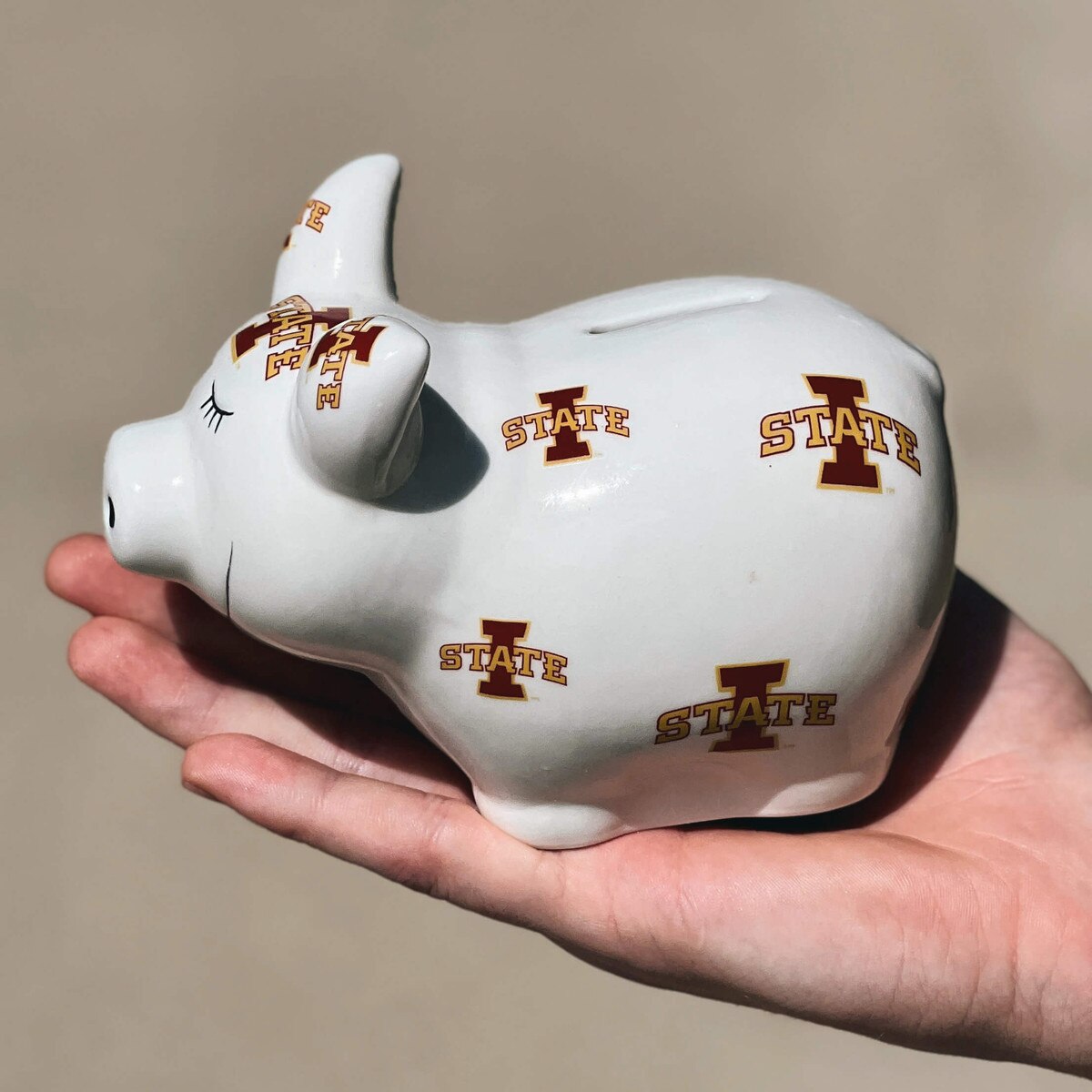 White I-State Piggy Bank (4.5"x6.5")